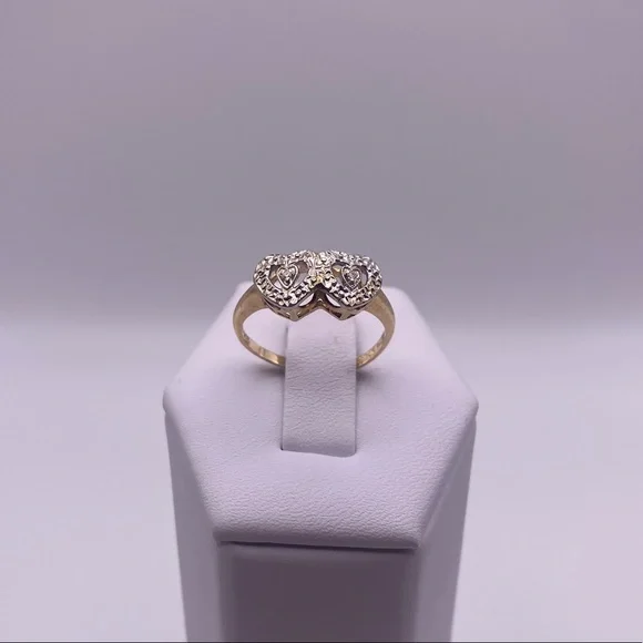 14k yellow & white gold diamond heart ring - Picture 3 of 12